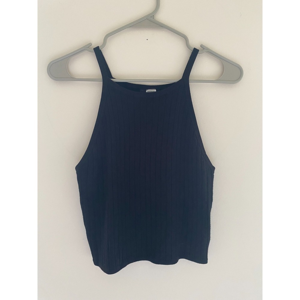 H&M Divided Ribbed Knit Tank Top Womens Medium Black Sleeveless Stretch